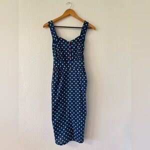 April Cornell Navy Polka Dot Midi Dress, Size Small